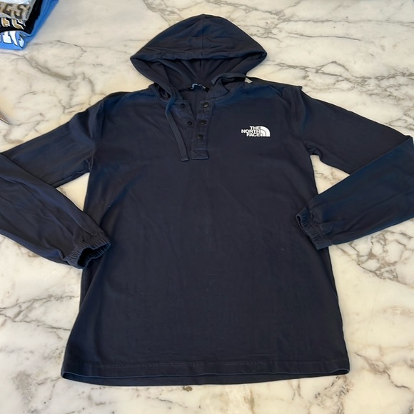 North Face hoodie 3 button snap pullover top sz S navy - Picture 2 of 4